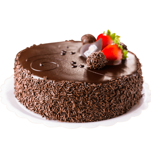 Flourless chocolate cake with chocolate ganache decorated with a strawberry