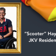 Portrait of JKV resident Scooter Hayes in a wheelchair, official headshot from the U.S. Paralympics