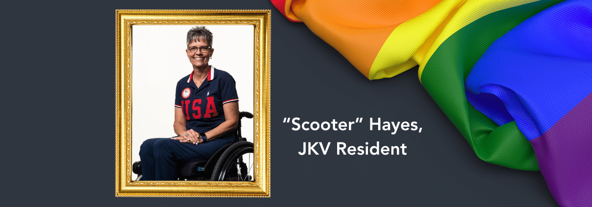 Portrait of JKV resident Scooter Hayes in a wheelchair, official headshot from the U.S. Paralympics