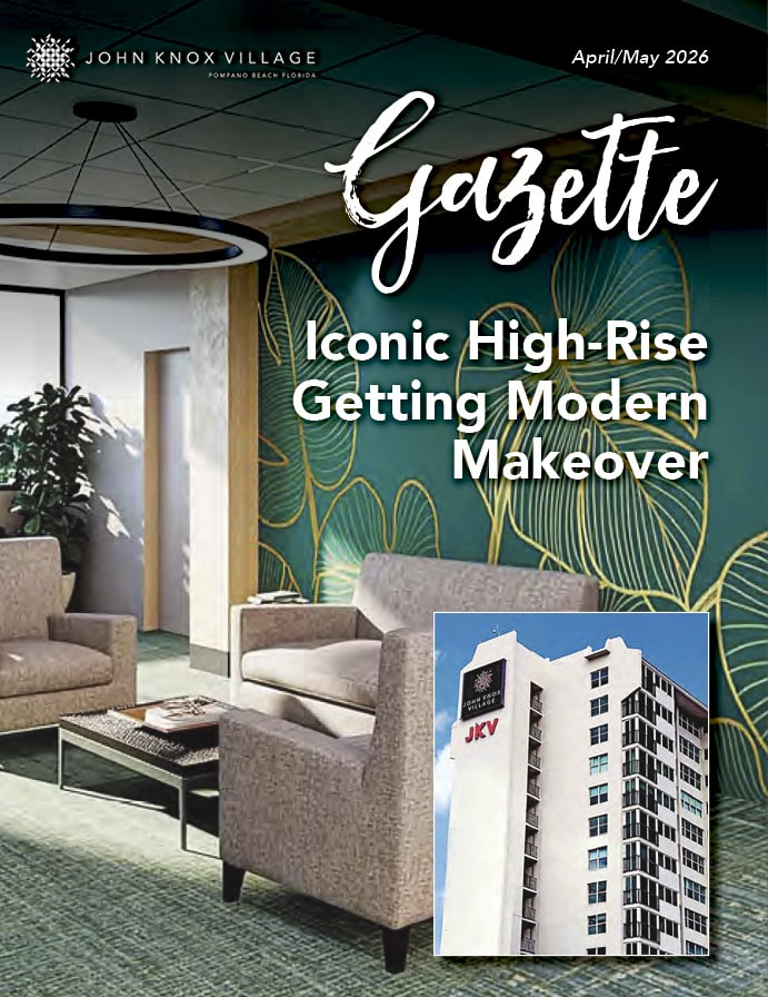 Magazine cover for the Gazette showing new interior design rendering of Cassels Tower lobby