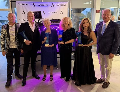 ArtServe 2026 Impact Awards winners Willie Riddle, Joy Strempack, Sara Rogers and Jody Leshinsky posing with awards in hand